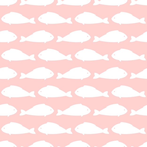 cute seamless pattern with fish on blue background, fish silhouette