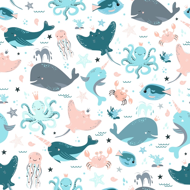 Cute seamless pattern with fish