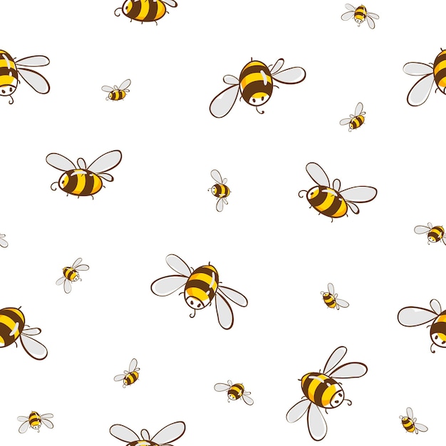 Cute seamless pattern with flying bees. Vector illustration EPS10