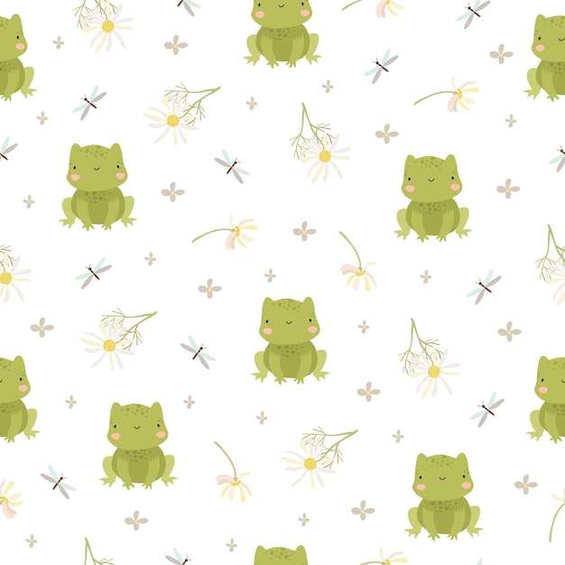 Vector cute seamless pattern with frogs