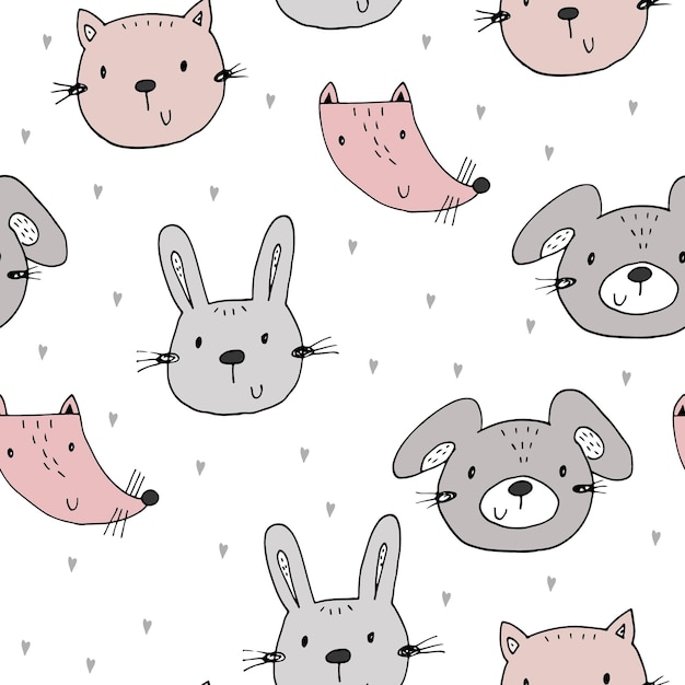 Cute seamless pattern with funny Animals Vector Illustration