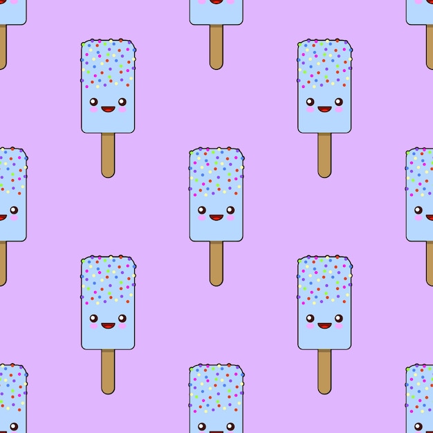 Cute seamless pattern with funny cartoon characters of ice cream winking eyes on pink background Flat design vector illustration