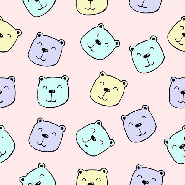 Cute seamless pattern with funny teddy bear vector illustration