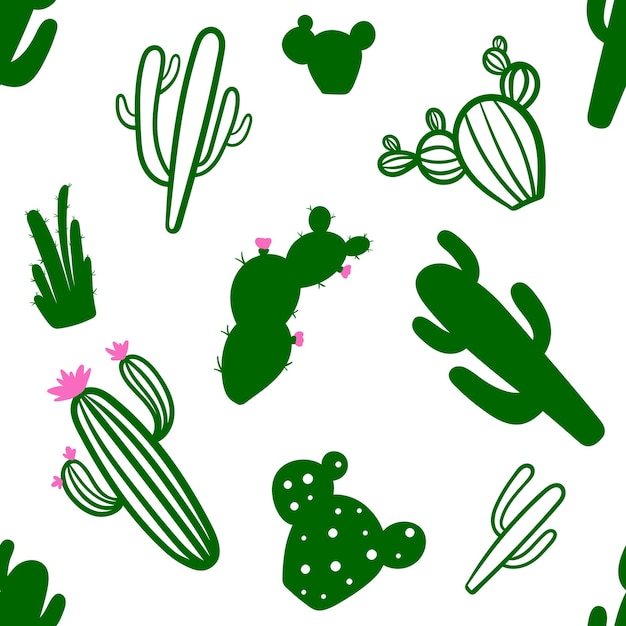 Cute seamless pattern with green cactus