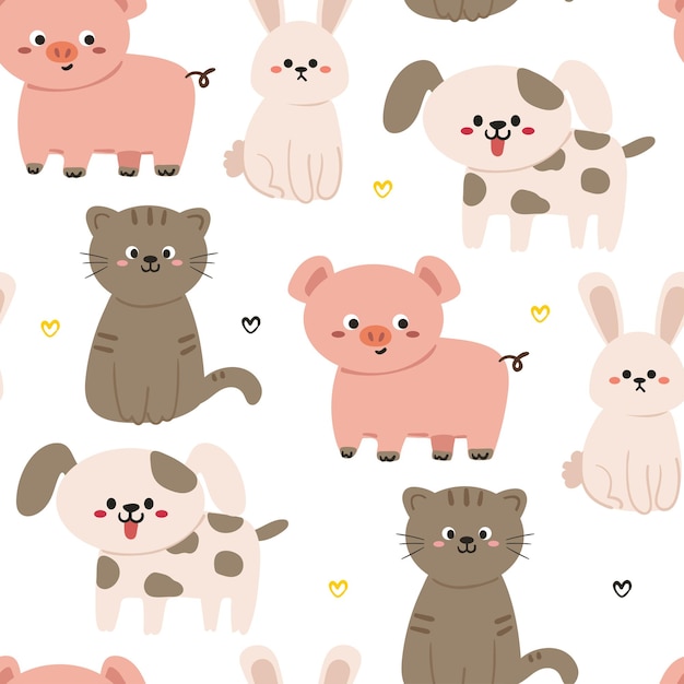 cute seamless pattern with hand drawing cartoon animals