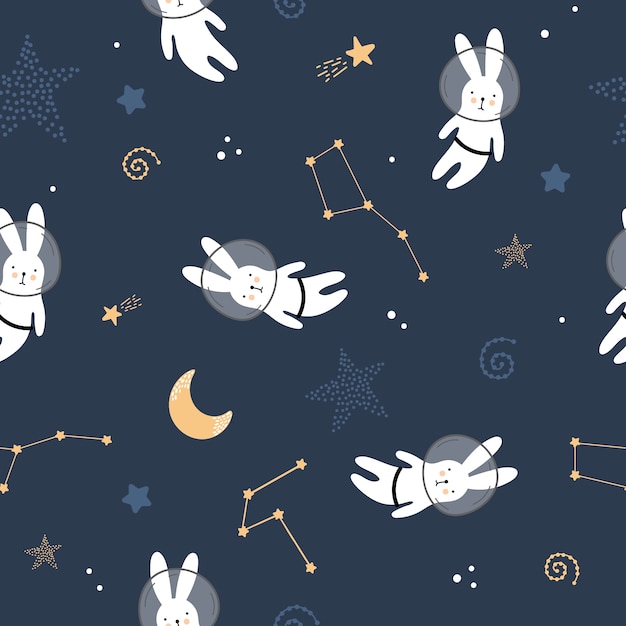Симпатичные бесшовные модели с зайцами в космосе