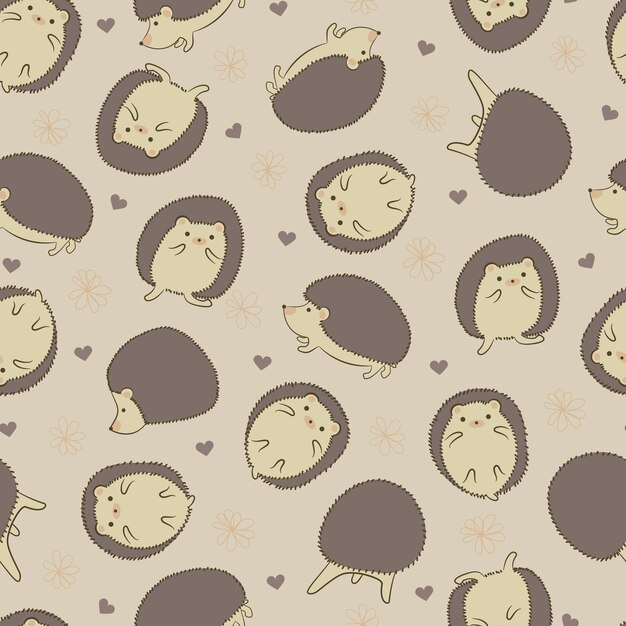 Cute seamless pattern with hedgehog