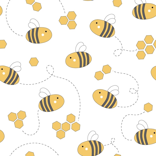 Cute seamless pattern with honey and bees