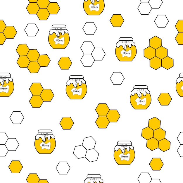 Cute seamless pattern with honey and honeycombs