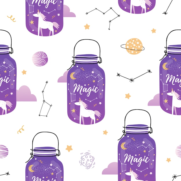 Cute seamless pattern with magic jars