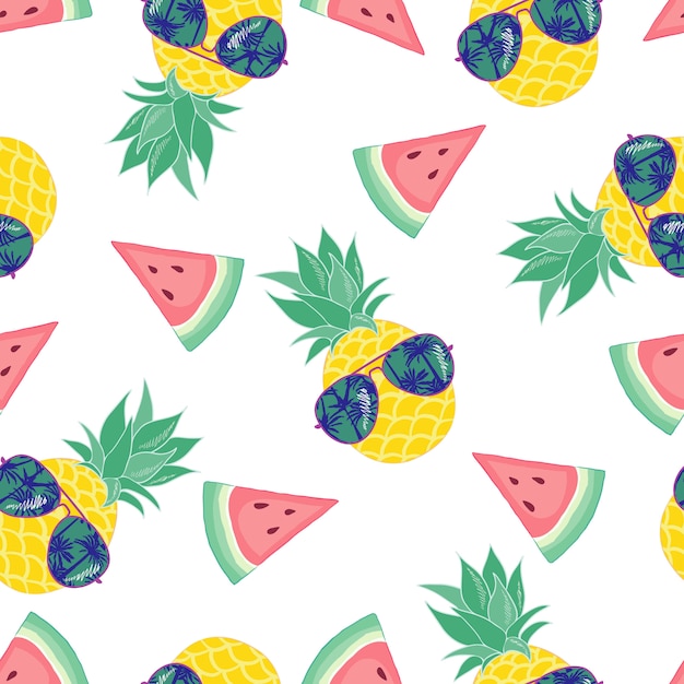 Cute seamless pattern with pineapples