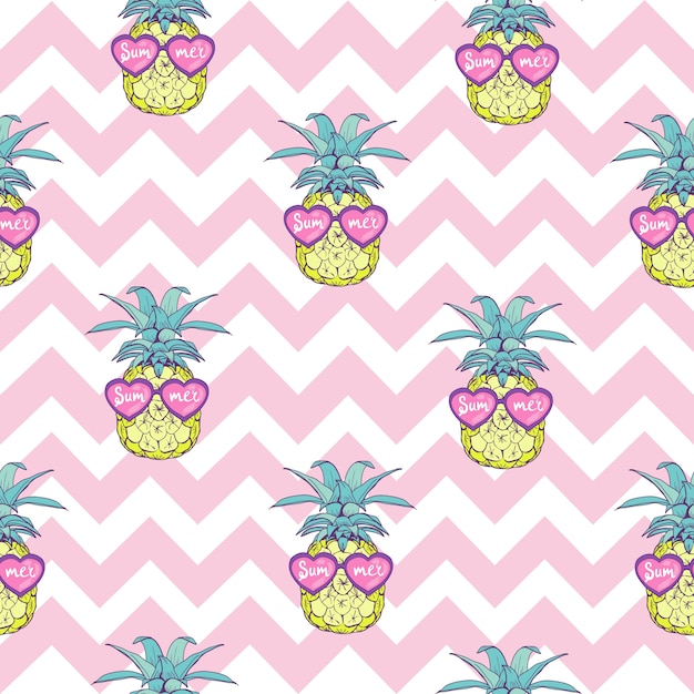 Vector cute seamless pattern with pineapples