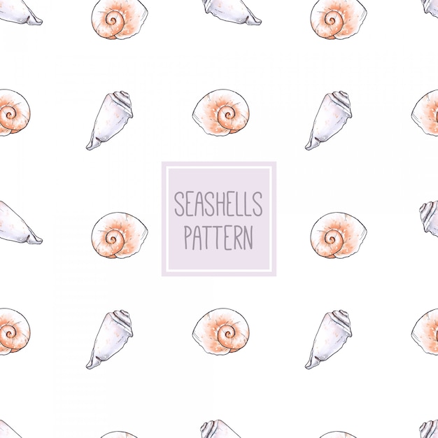 Cute seamless pattern with seashells on white background