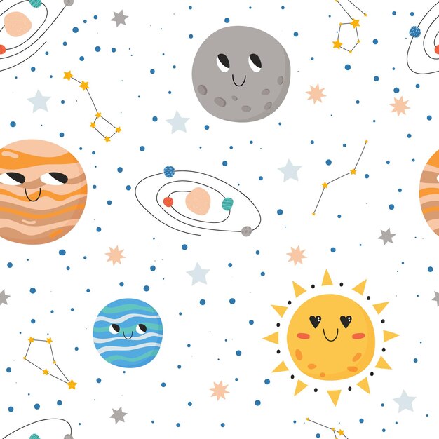 Cute seamless pattern with space concept