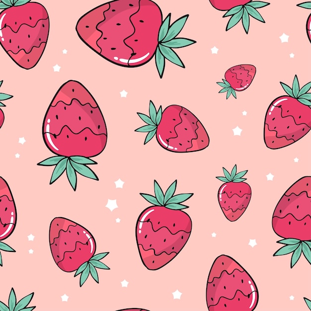 Premium Vector | Cute seamless pattern with strawberries and stars ...