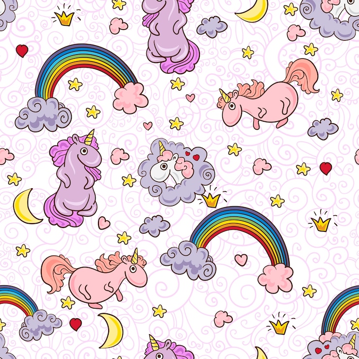 Vector cute seamless pattern with unicorns.