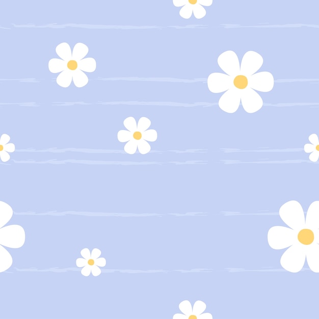 Vector cute seamless pattern with white flowers on light blue background