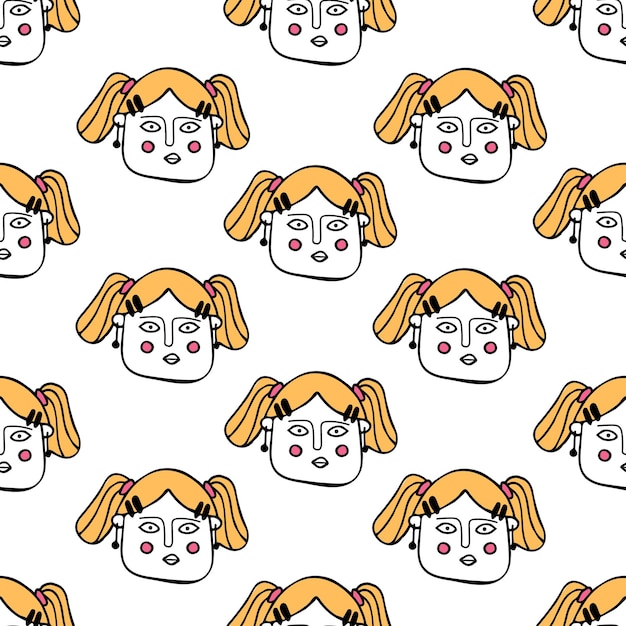 cute seamless pattern with womens faces