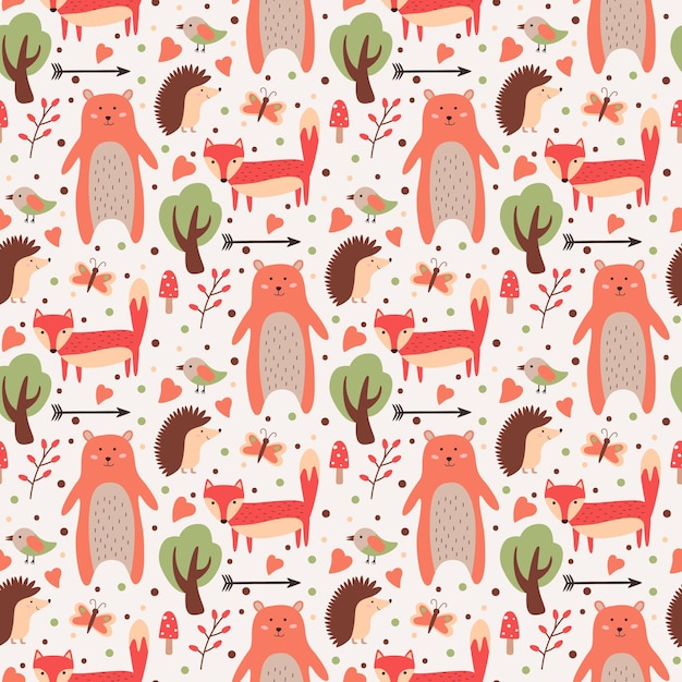 cute seamless pattern with woodland animals scandinavian style