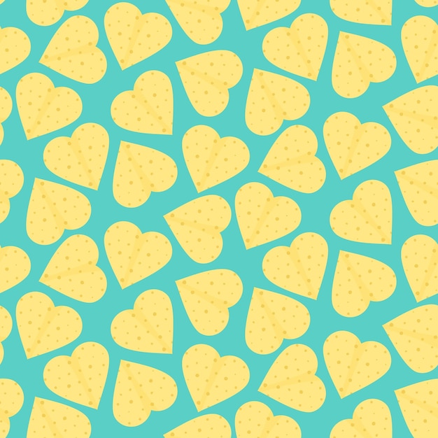 Cute seamless pattern with yellow hearts made of tortillas