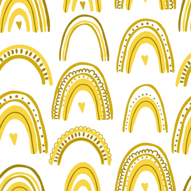 Cute seamless pattern with yellow rainbows colorful vector illustration isolated on white b