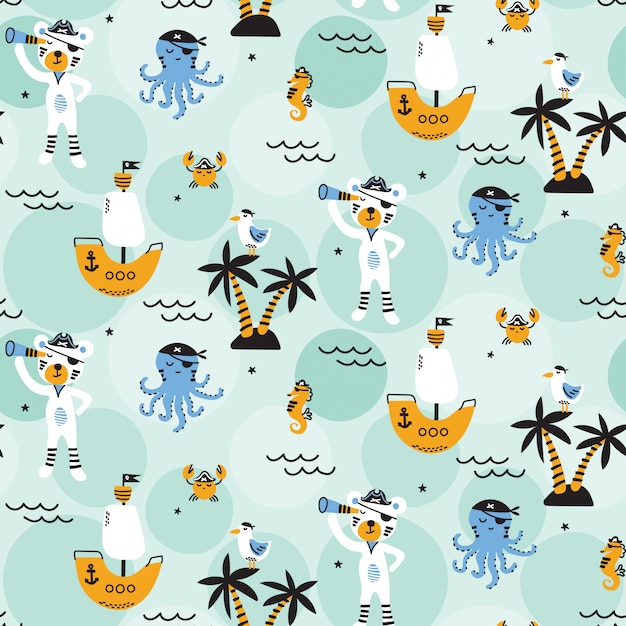 Cute seamless pirate themed pattern