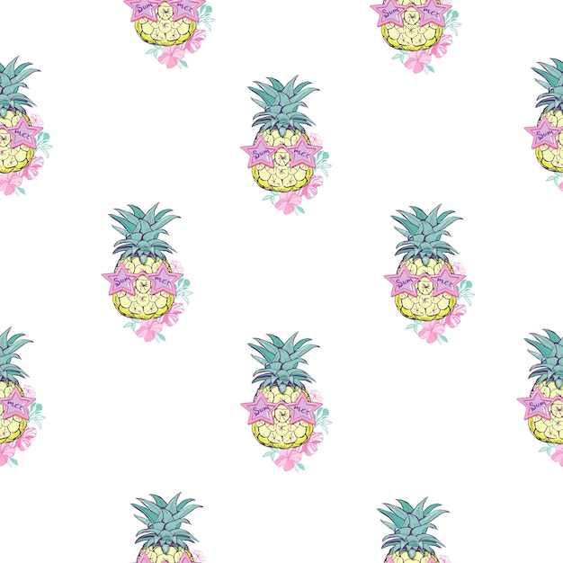 Vector cute seamless print with pineapples