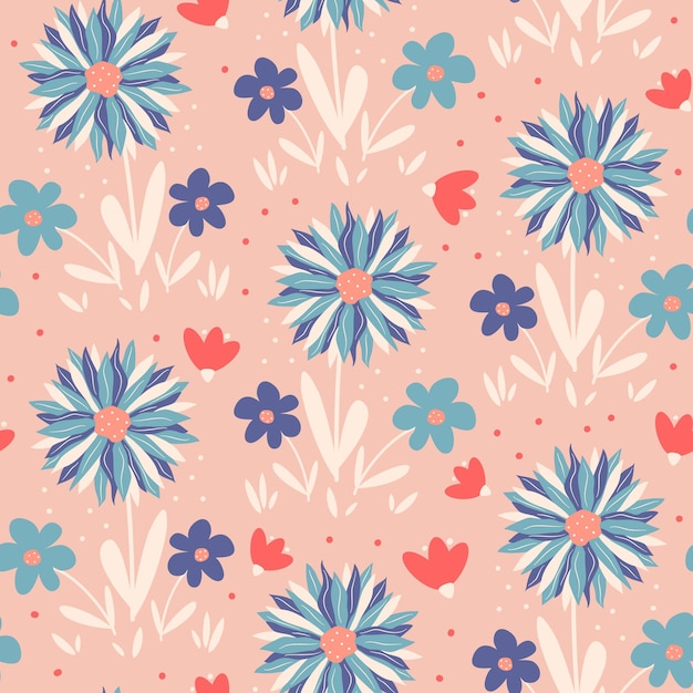 Cute seamless vector pattern background illustration with colorful pastel flowers