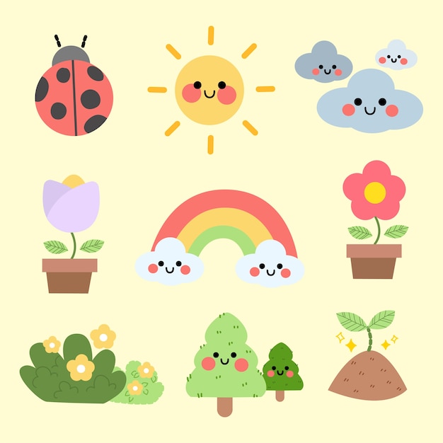 Cute season summer spring character illustration asset collection