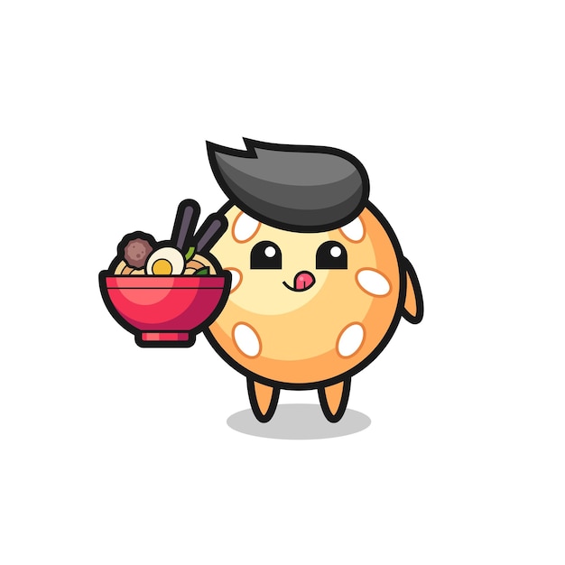 Симпатичный персонаж с кунжутным мячом, ест лапшу, милый стильный дизайн для футболки, стикер, элемент логотипа
