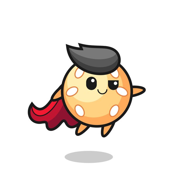 Cute sesame ball superhero character is flying , cute style design for t shirt, sticker, logo element