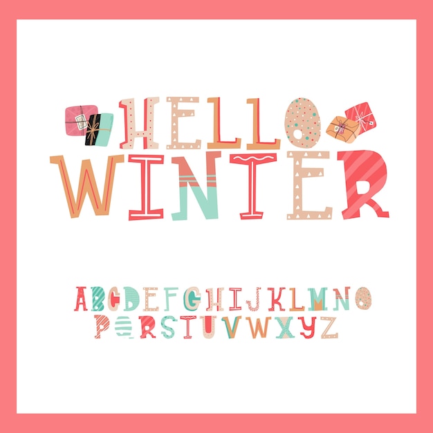 Cute set of alphabet christmas present letter typography style design