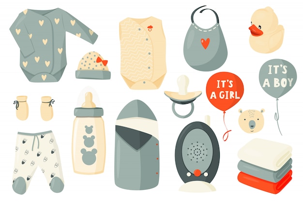 Vector cute set of clothes for newborns.