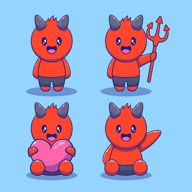 Cute set of devil halloween mascot. happy halloween flat illustrations.