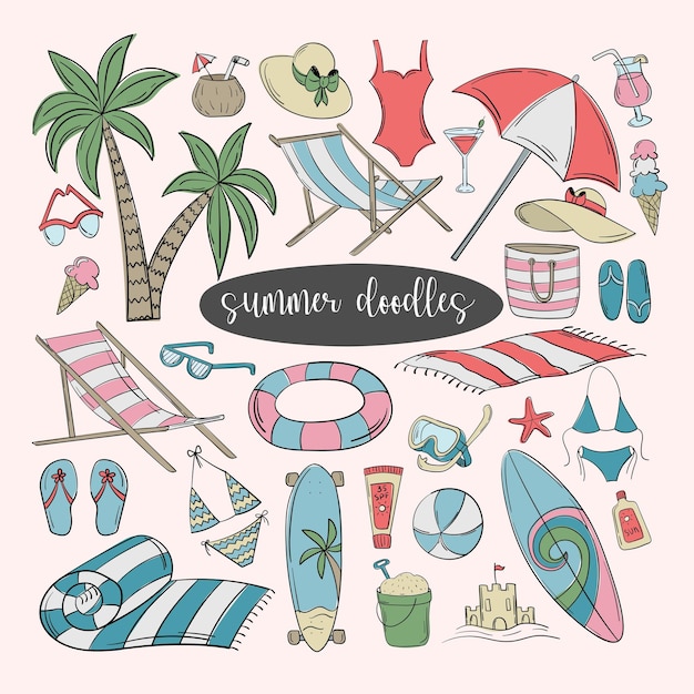 Cute set of doodles summer vacation