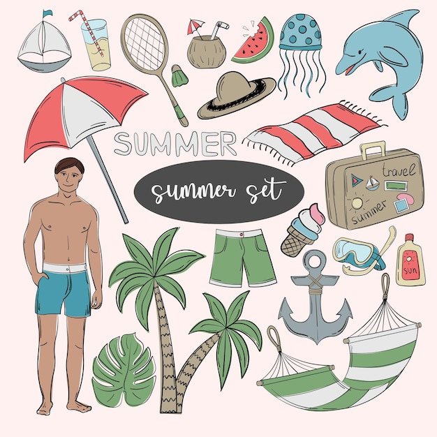 Cute set of doodles summer vacation