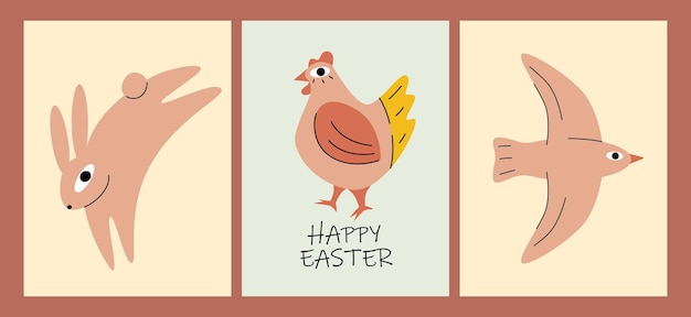 Cute set of Easter cards Easter bunny chicken bird For poster card print