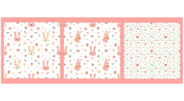 Cute set of Easter patterns Easter patterns with rabbits Easter eggs Easter cakes etc