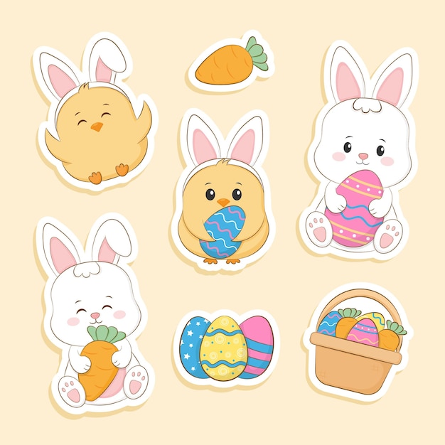 Vector cute set of easter stickers