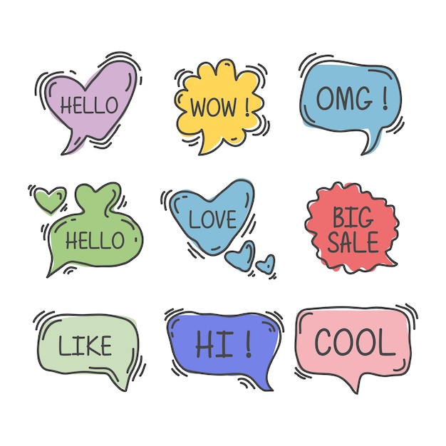 Cute set of girly style bubble speech