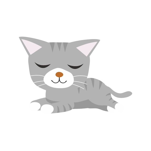 Vector cute set of gray cats with yellow eyes kitten