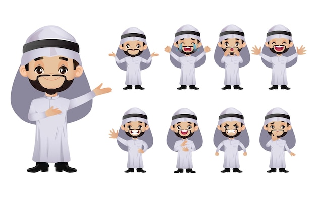 Cute set - set of arab business people with different emotion