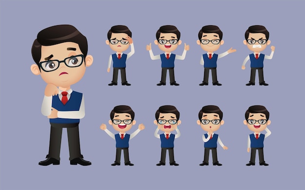 Cute Set - Set of business people with different emotion