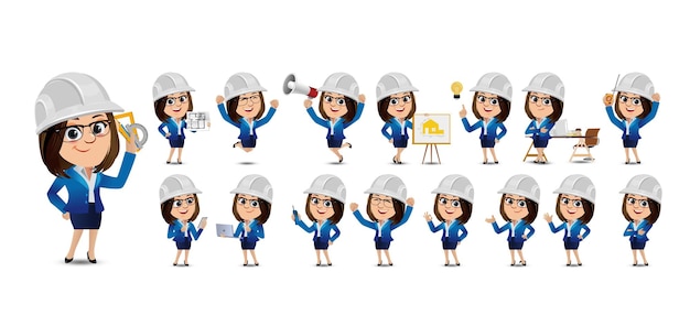 Cute set  set of engineer with different emotion