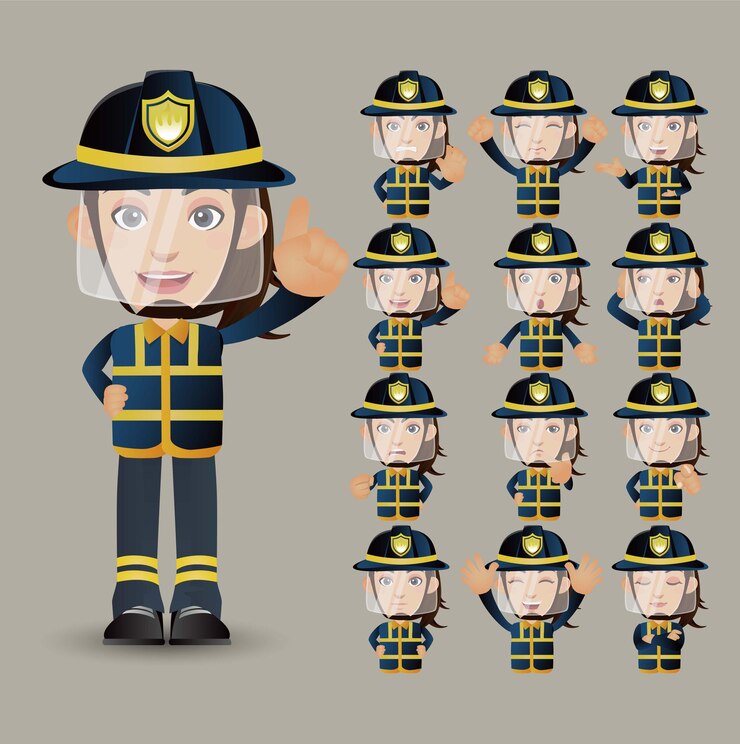 Vector cute set - set of firefighter with different emotion