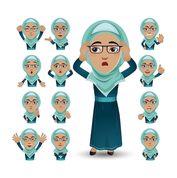 Cute set - set of muslim people with different emotion