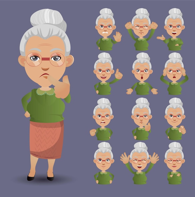 Vector cute set - set of old people with different emotion