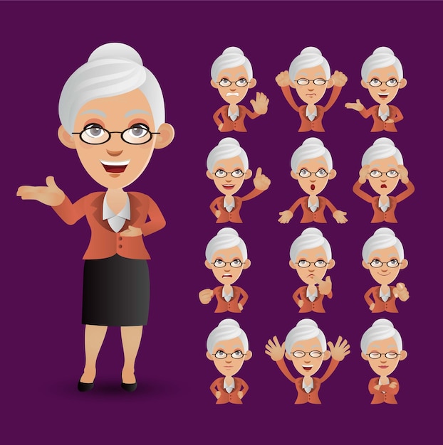 Vector cute set - set of old people with different emotion