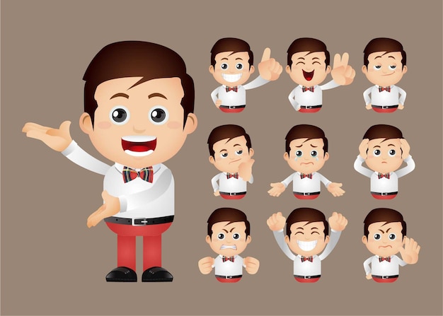 Cute Set - Set of worker with different emotions