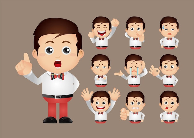 Cute Set - Set of worker with different emotions